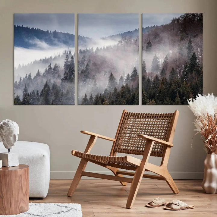 Bring the Magic of a Foggy Winter Mountain Forest to Your Home with Our Wall Art Canvas Print