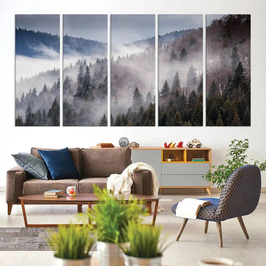 Bring the Magic of a Foggy Winter Mountain Forest to Your Home with Our Wall Art Canvas Print