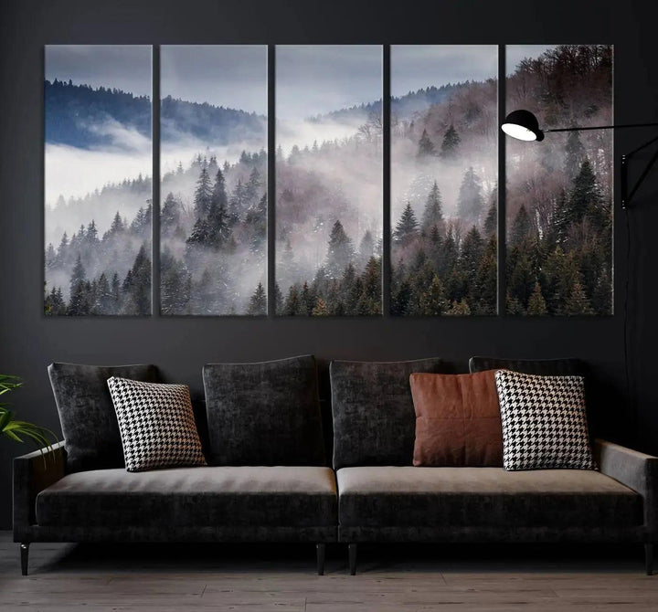 Bring the Magic of a Foggy Winter Mountain Forest to Your Home with Our Wall Art Canvas Print