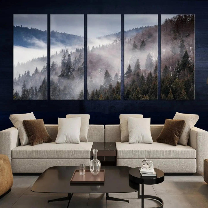 Bring the Magic of a Foggy Winter Mountain Forest to Your Home with Our Wall Art Canvas Print