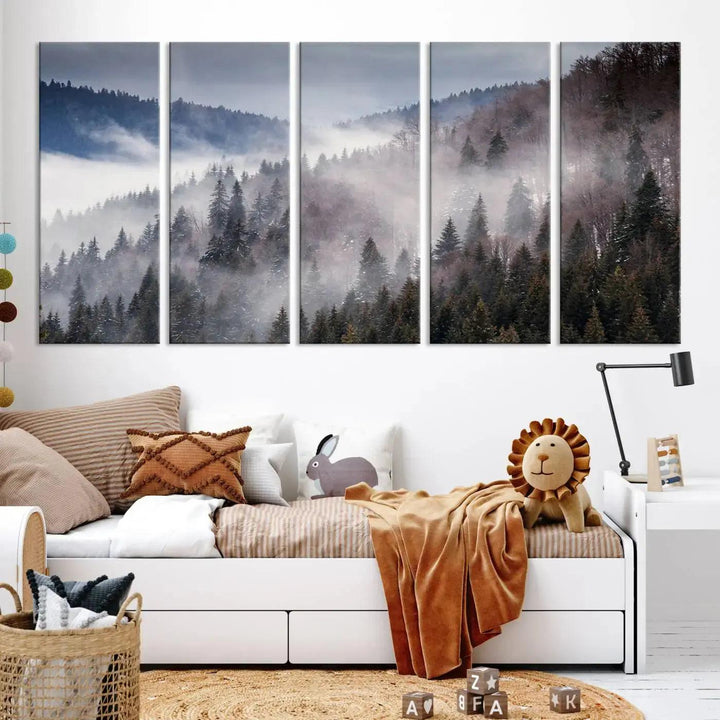 Bring the Magic of a Foggy Winter Mountain Forest to Your Home with Our Wall Art Canvas Print