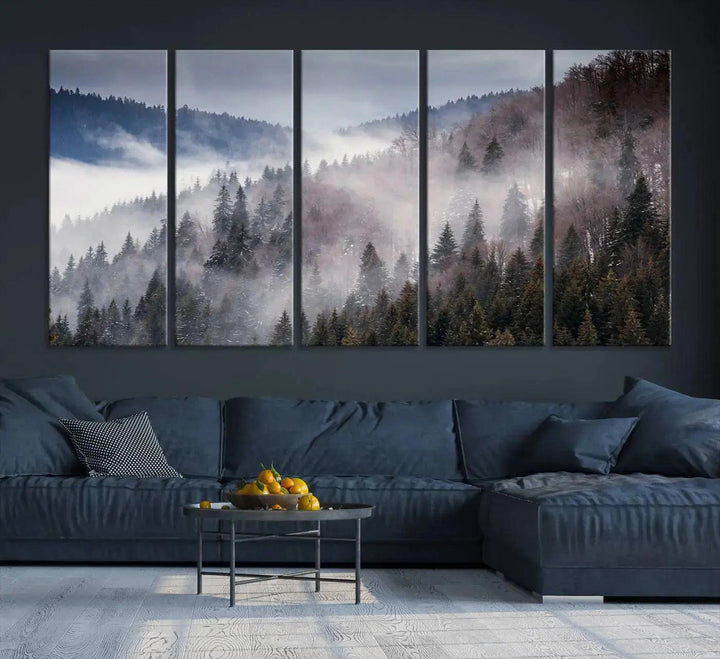 Bring the Magic of a Foggy Winter Mountain Forest to Your Home with Our Wall Art Canvas Print