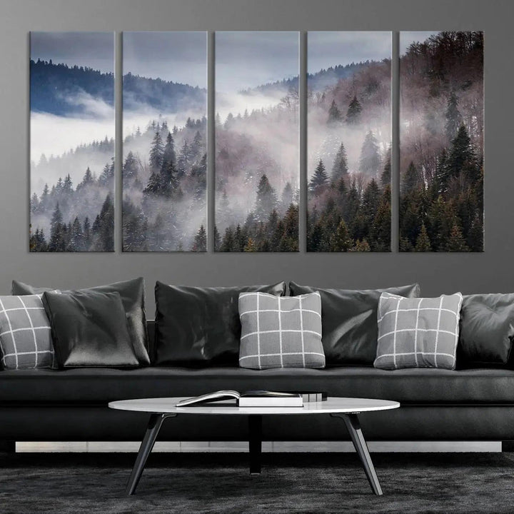 Bring the Magic of a Foggy Winter Mountain Forest to Your Home with Our Wall Art Canvas Print