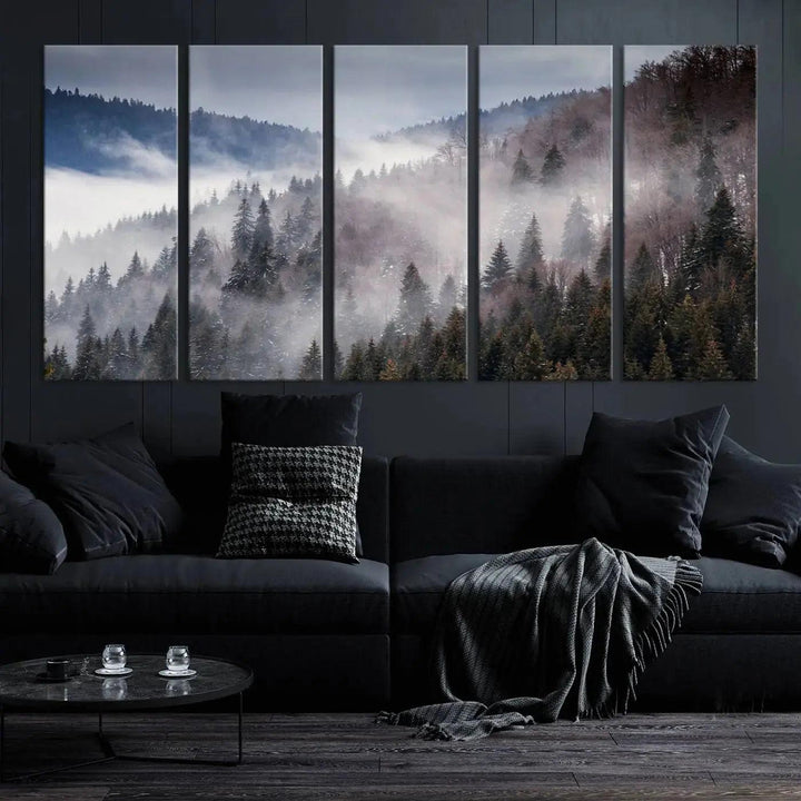 Bring the Magic of a Foggy Winter Mountain Forest to Your Home with Our Wall Art Canvas Print