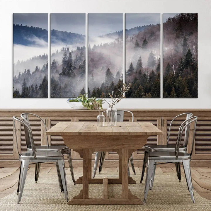 Bring the Magic of a Foggy Winter Mountain Forest to Your Home with Our Wall Art Canvas Print