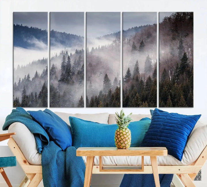 Bring the Magic of a Foggy Winter Mountain Forest to Your Home with Our Wall Art Canvas Print