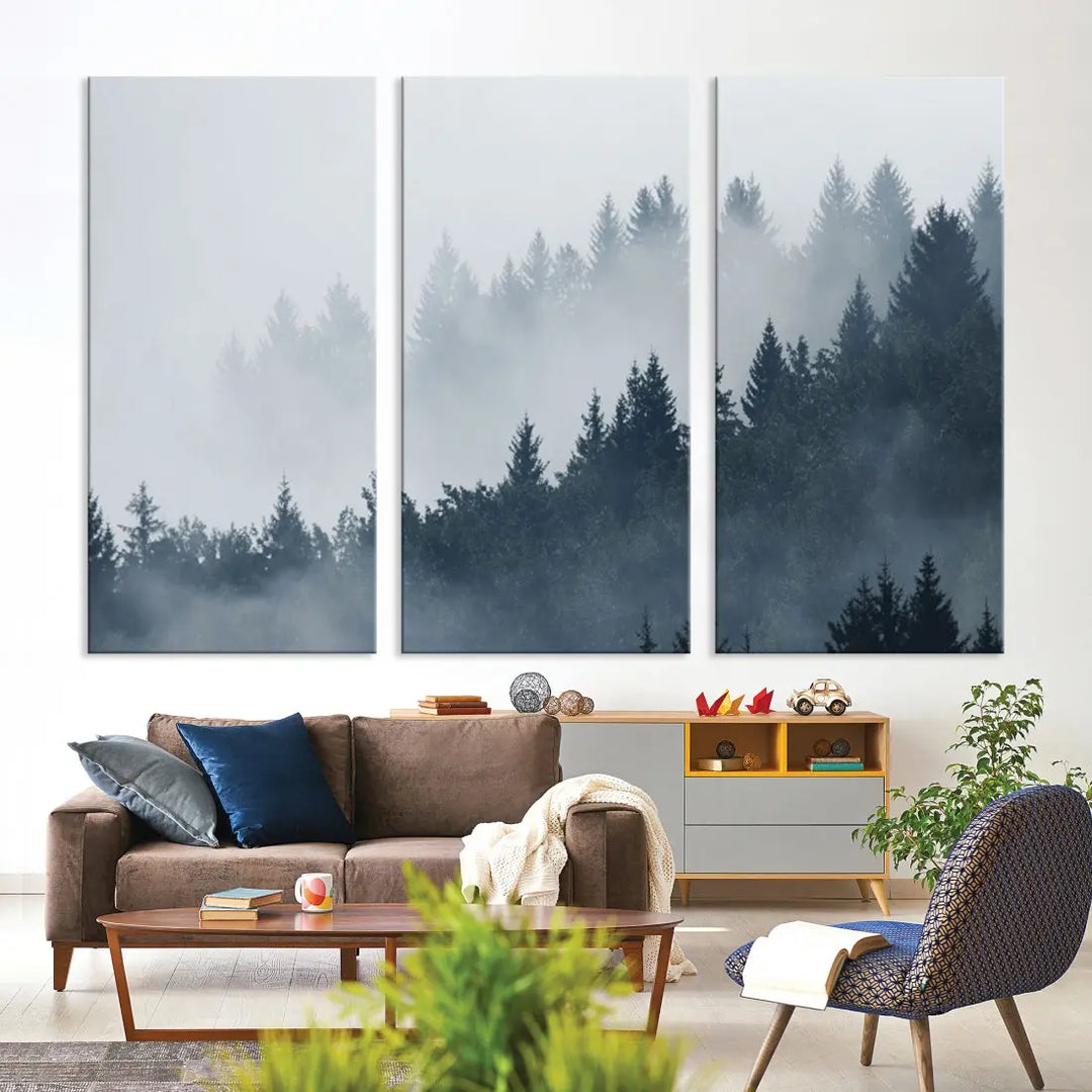 Bring the Peaceful Beauty of a Misty Foggy Forest with Clouds to Your Home with Our Nature Wall Art Canvas Print