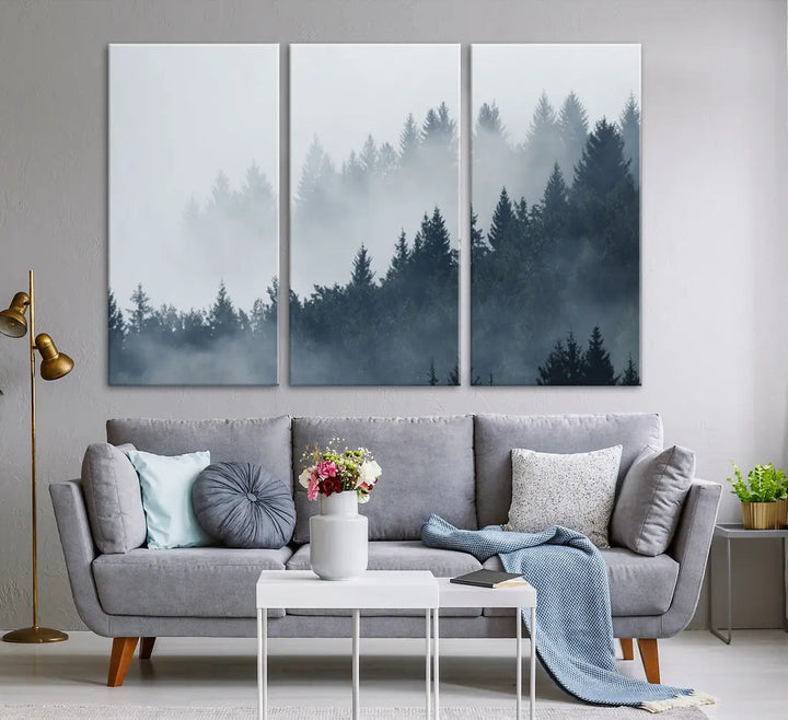 Bring the Peaceful Beauty of a Misty Foggy Forest with Clouds to Your Home with Our Nature Wall Art Canvas Print