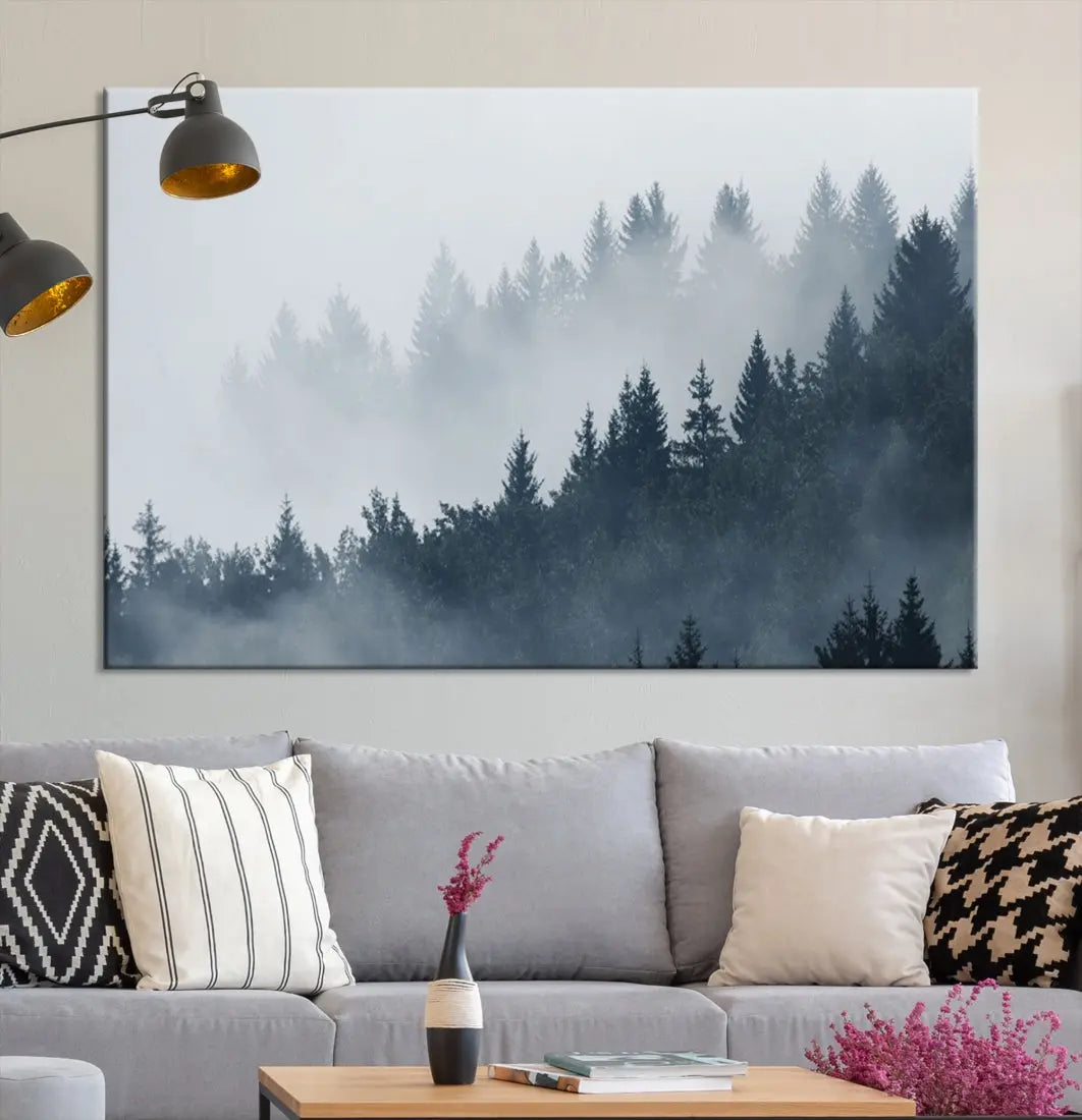 Bring the Peaceful Beauty of a Misty Foggy Forest with Clouds to Your Home with Our Nature Wall Art Canvas Print