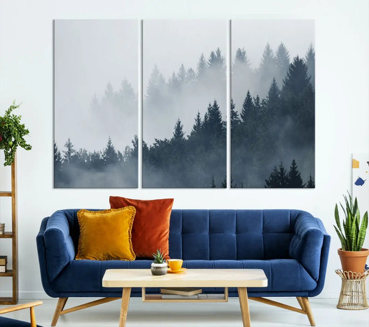 Bring the Peaceful Beauty of a Misty Foggy Forest with Clouds to Your Home with Our Nature Wall Art Canvas Print