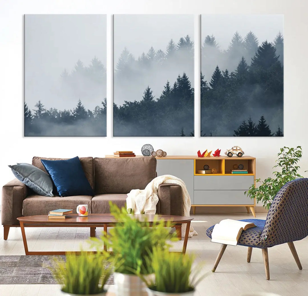 Bring the Peaceful Beauty of a Misty Foggy Forest with Clouds to Your Home with Our Nature Wall Art Canvas Print