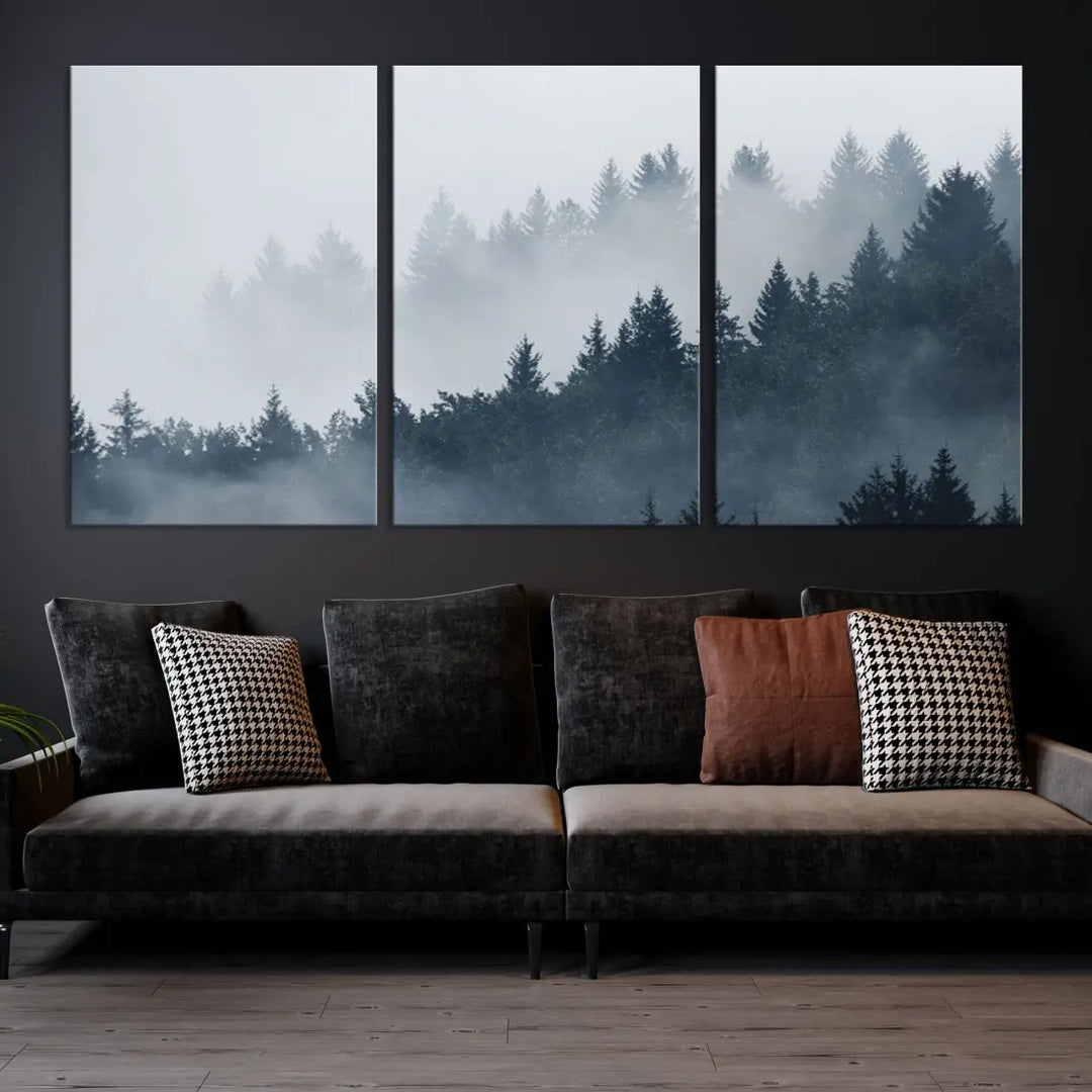 Bring the Peaceful Beauty of a Misty Foggy Forest with Clouds to Your Home with Our Nature Wall Art Canvas Print