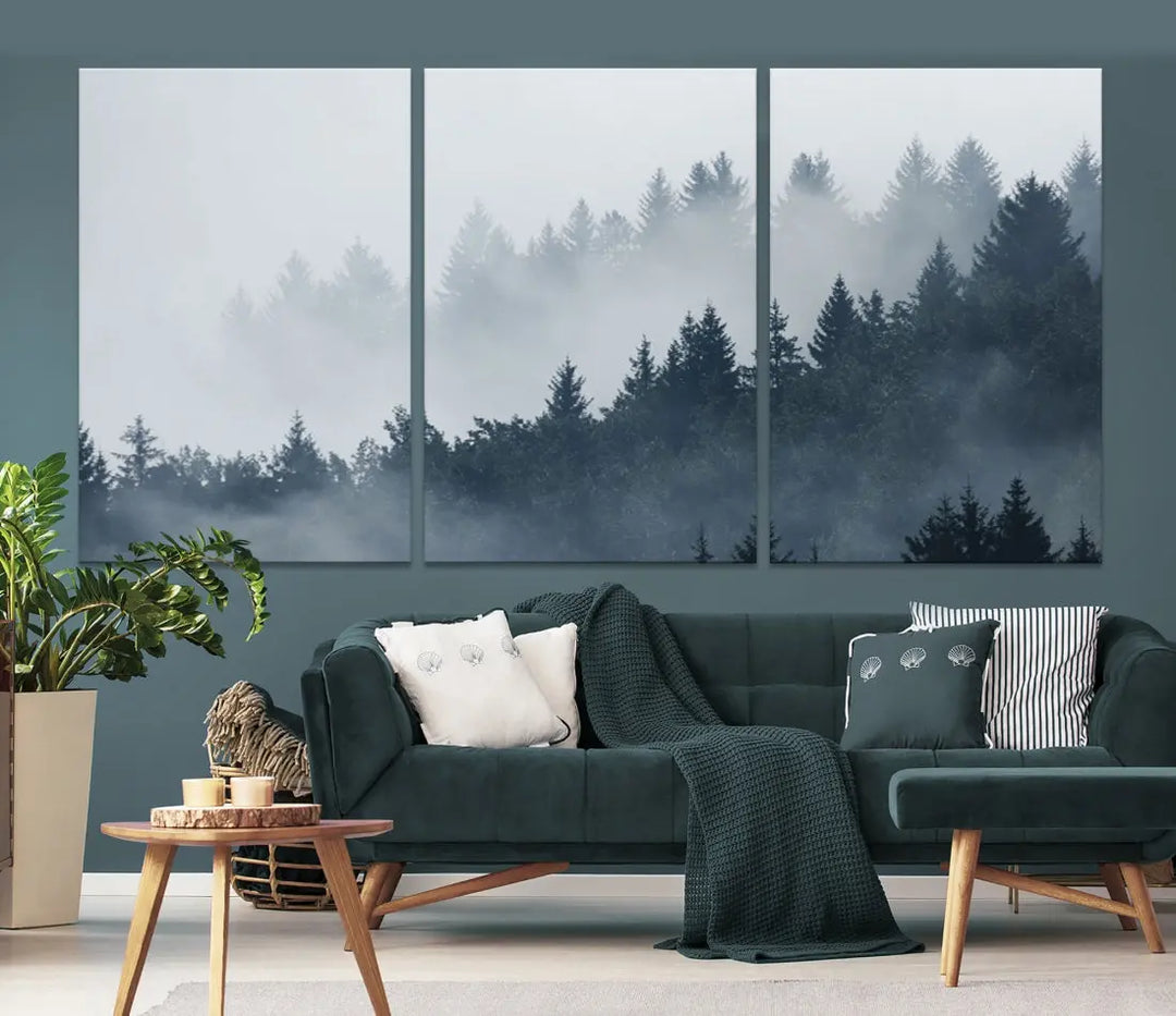 Bring the Peaceful Beauty of a Misty Foggy Forest with Clouds to Your Home with Our Nature Wall Art Canvas Print