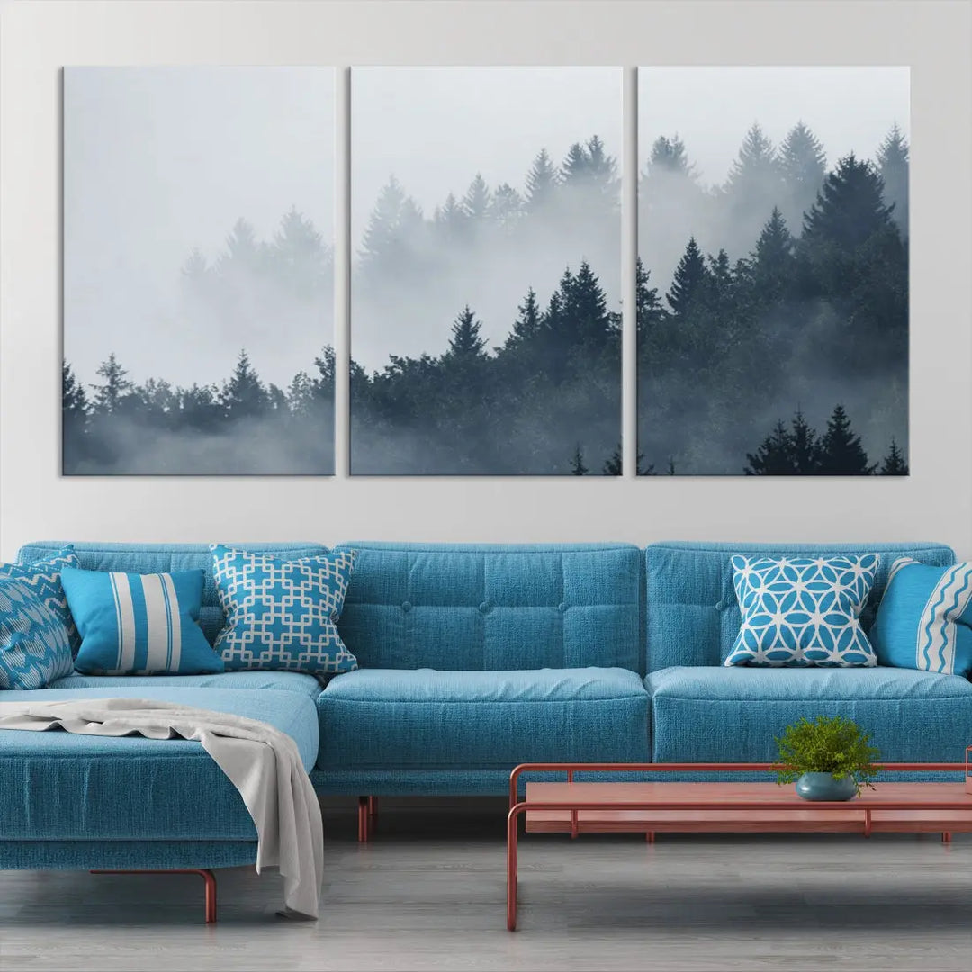 Bring the Peaceful Beauty of a Misty Foggy Forest with Clouds to Your Home with Our Nature Wall Art Canvas Print