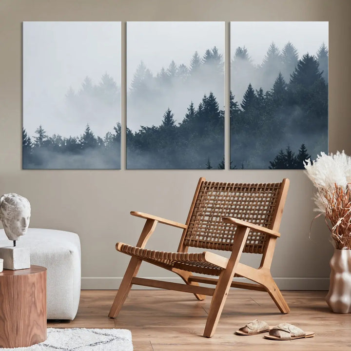 Bring the Peaceful Beauty of a Misty Foggy Forest with Clouds to Your Home with Our Nature Wall Art Canvas Print