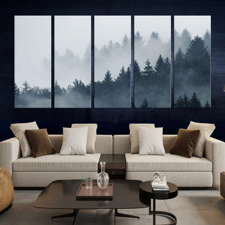 Bring the Peaceful Beauty of a Misty Foggy Forest with Clouds to Your Home with Our Nature Wall Art Canvas Print