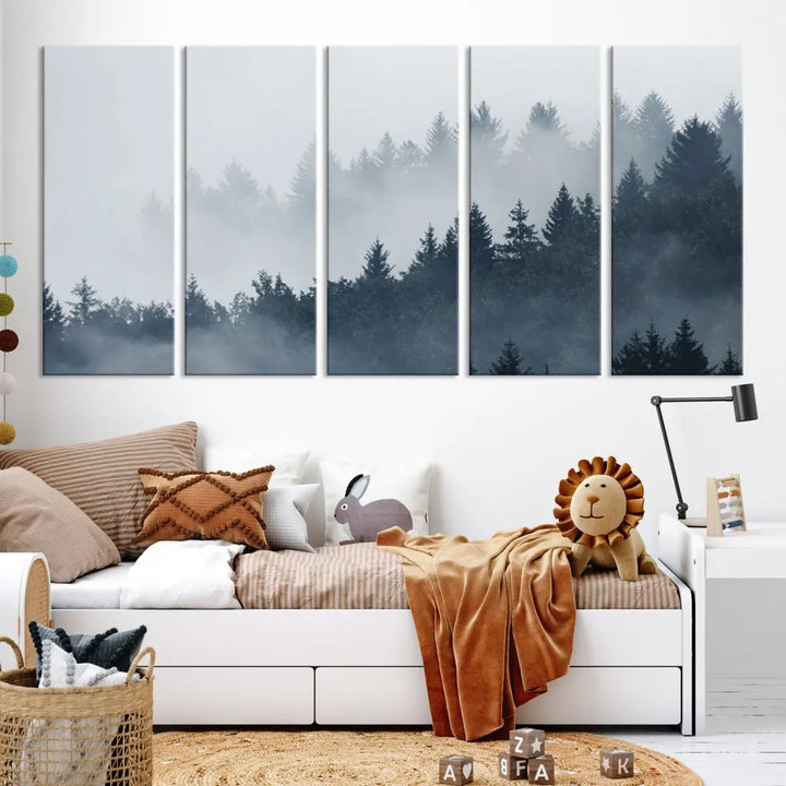 Bring the Peaceful Beauty of a Misty Foggy Forest with Clouds to Your Home with Our Nature Wall Art Canvas Print