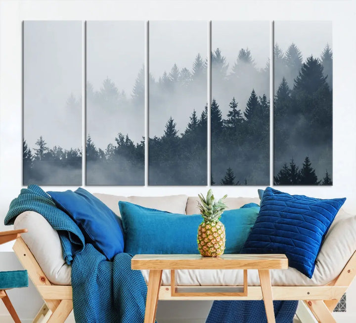 Bring the Peaceful Beauty of a Misty Foggy Forest with Clouds to Your Home with Our Nature Wall Art Canvas Print