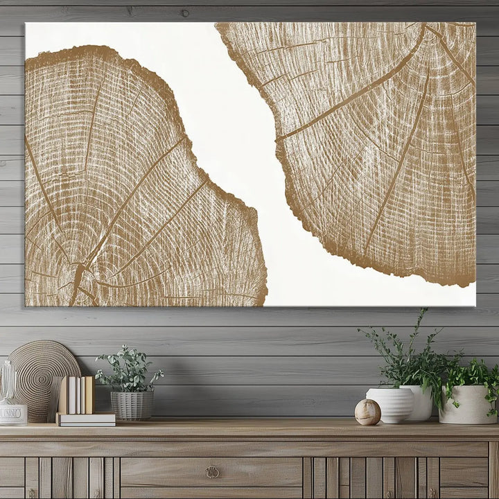 Brown Tree Ring Linocut Print, Farm House Minimalist Wall Art Canvas Print