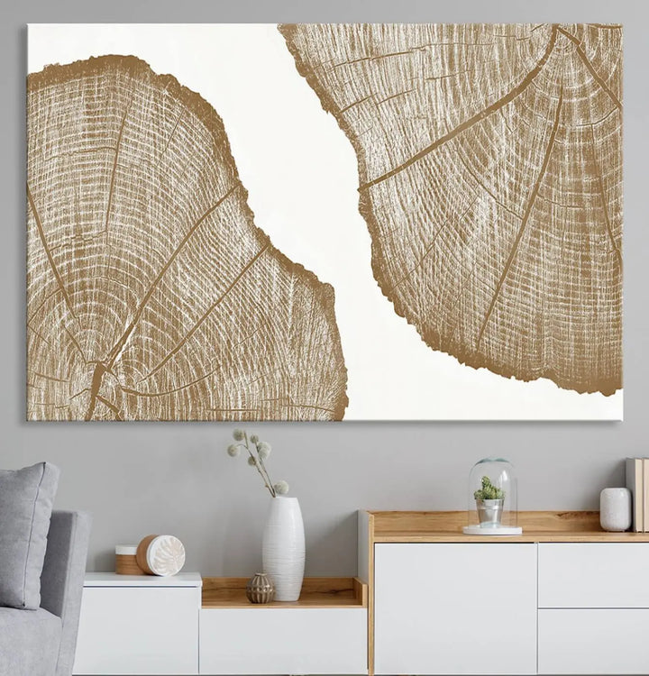 Brown Tree Ring Linocut Print, Farm House Minimalist Wall Art Canvas Print