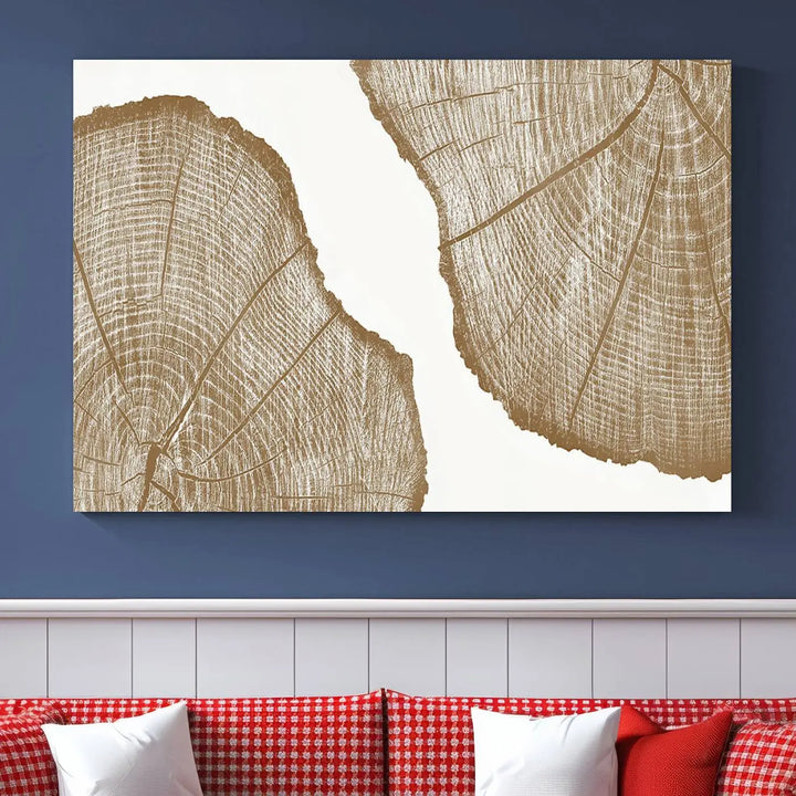 Brown Tree Ring Linocut Print, Farm House Minimalist Wall Art Canvas Print