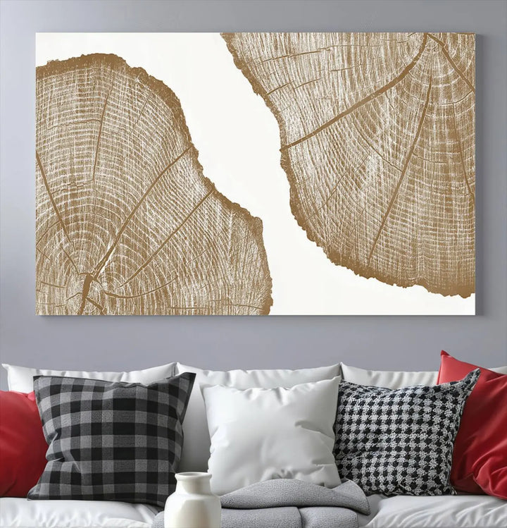 Brown Tree Ring Linocut Print, Farm House Minimalist Wall Art Canvas Print