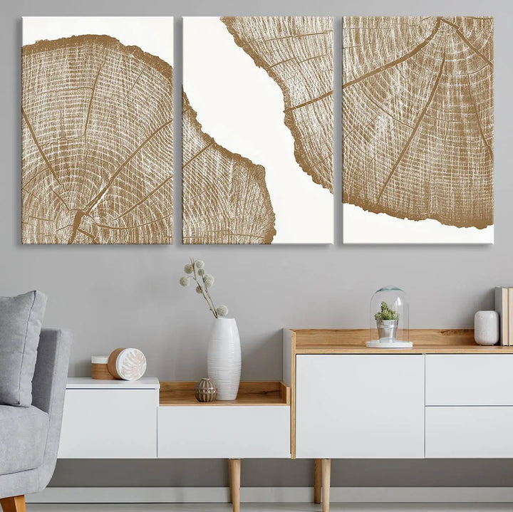 Brown Tree Ring Linocut Print, Farm House Minimalist Wall Art Canvas Print