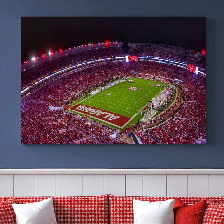 Bryant-Denny Stadium Night Game Triple Canvas Wall Art - Alabama Crimson Tide Football Match