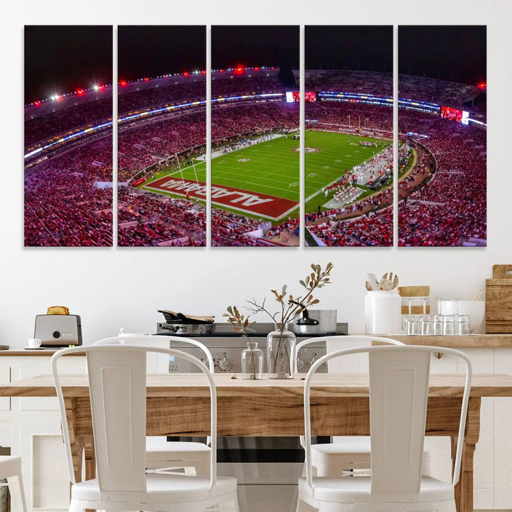 Bryant-Denny Stadium Night Game Triple Canvas Wall Art - Alabama Crimson Tide Football Match