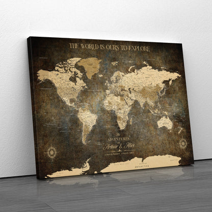 77826024S-MGV-CV-36X24-Personalized World Map Wall Art Print – Custom Push Pin Canvas Design, Framed Gift for Travel Memories, Couples or Special Occasions