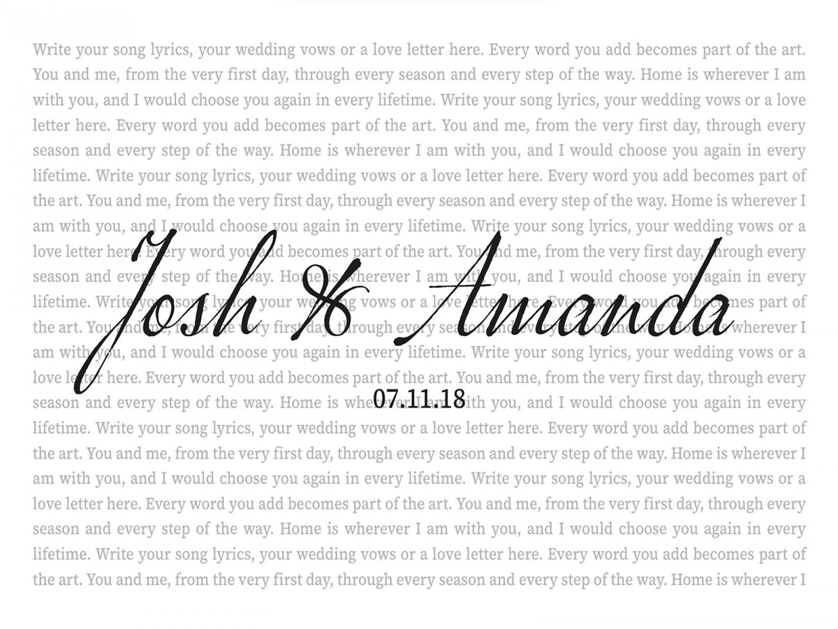Song Lyrics Canvas with Names, Personalized Wedding Song Wall Art