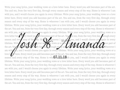 Song Lyrics Canvas with Names, Personalized Wedding Song Wall Art