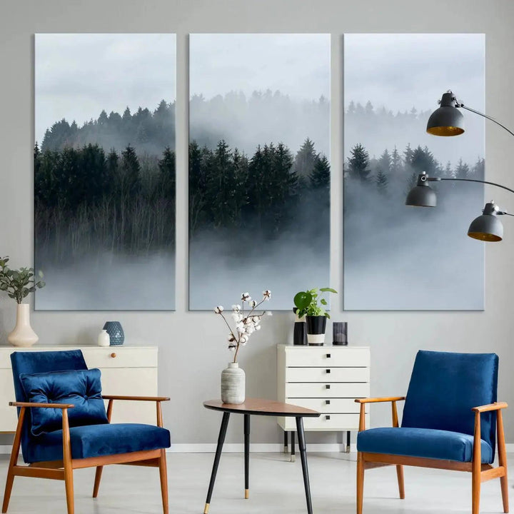 Captivating Foggy Forest Canvas Wall Art Print Wall Hanging Set of Prints