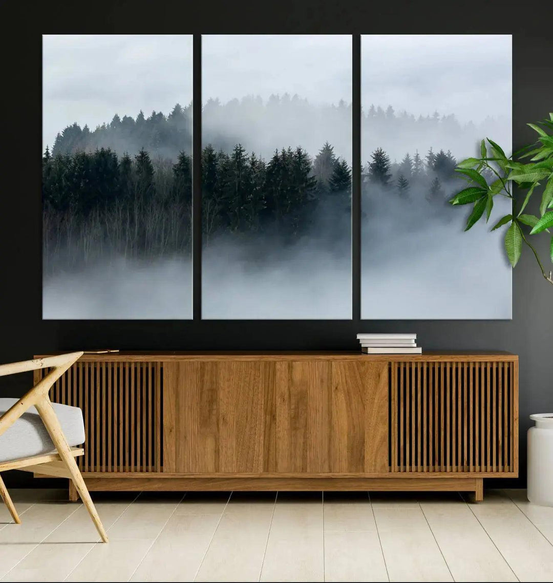 Captivating Foggy Forest Canvas Wall Art Print Wall Hanging Set of Prints