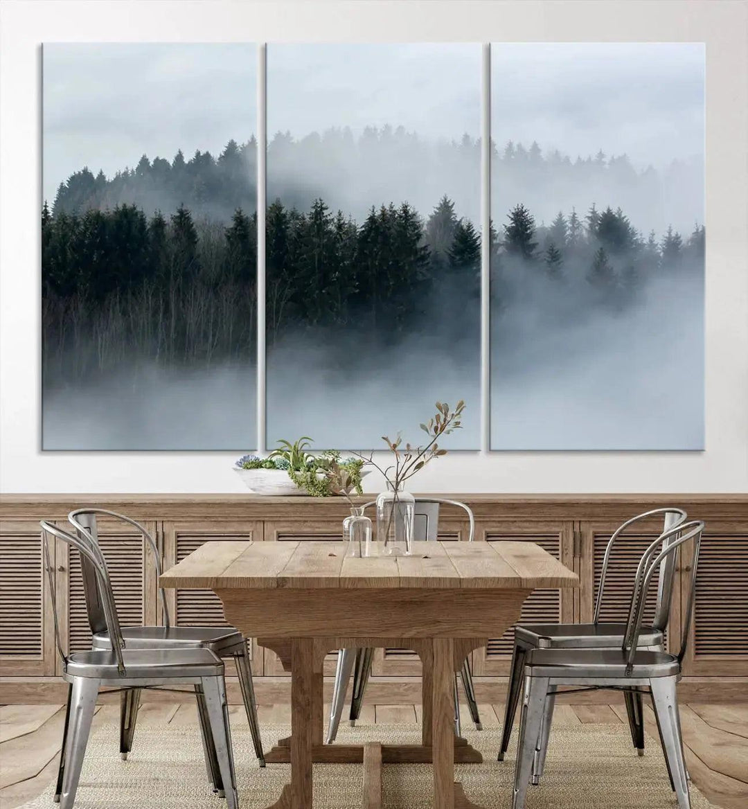 Captivating Foggy Forest Canvas Wall Art Print Wall Hanging Set of Prints