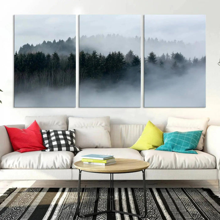 Captivating Foggy Forest Canvas Wall Art Print Wall Hanging Set of Prints