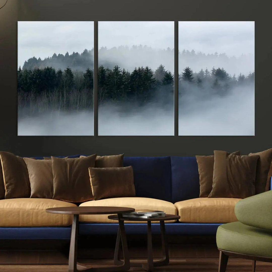 Captivating Foggy Forest Canvas Wall Art Print Wall Hanging Set of Prints