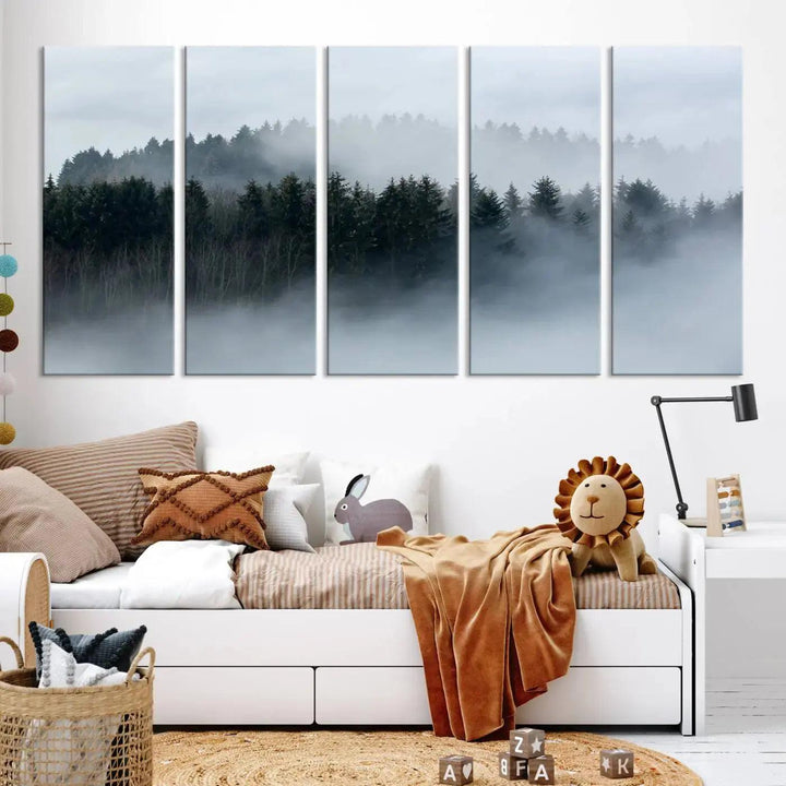 Captivating Foggy Forest Canvas Wall Art Print Wall Hanging Set of Prints