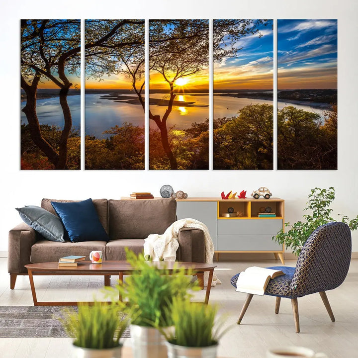 Captivating Lake and Sunset Canvas Print Nature Tree Wall Art for Living Room Decor