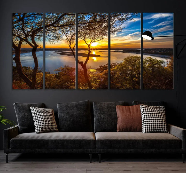 Captivating Lake and Sunset Canvas Print Nature Tree Wall Art for Living Room Decor