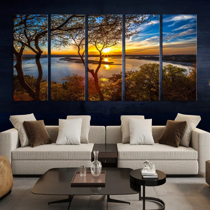 Captivating Lake and Sunset Canvas Print Nature Tree Wall Art for Living Room Decor