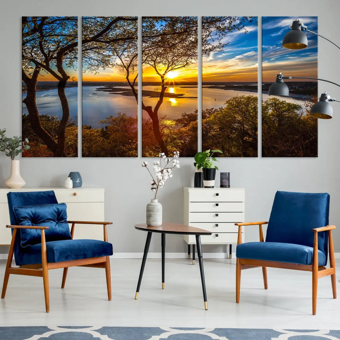 Captivating Lake and Sunset Canvas Print Nature Tree Wall Art for Living Room Decor