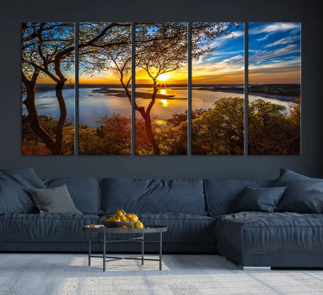 Captivating Lake and Sunset Canvas Print Nature Tree Wall Art for Living Room Decor