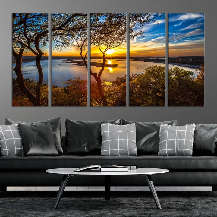 Captivating Lake and Sunset Canvas Print Nature Tree Wall Art for Living Room Decor