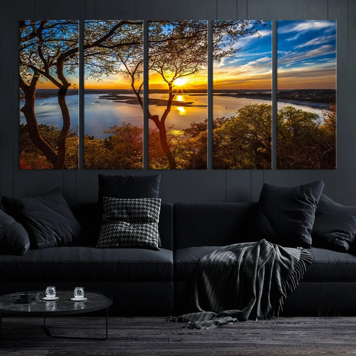 Captivating Lake and Sunset Canvas Print Nature Tree Wall Art for Living Room Decor