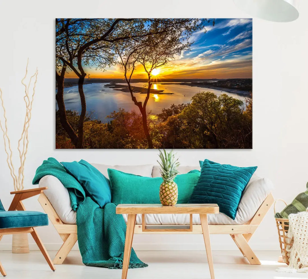 Captivating Lake and Sunset Canvas Print Nature Tree Wall Art for Living Room Decor