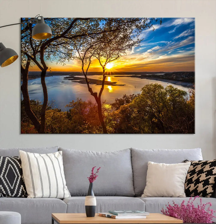 Captivating Lake and Sunset Canvas Print Nature Tree Wall Art for Living Room Decor