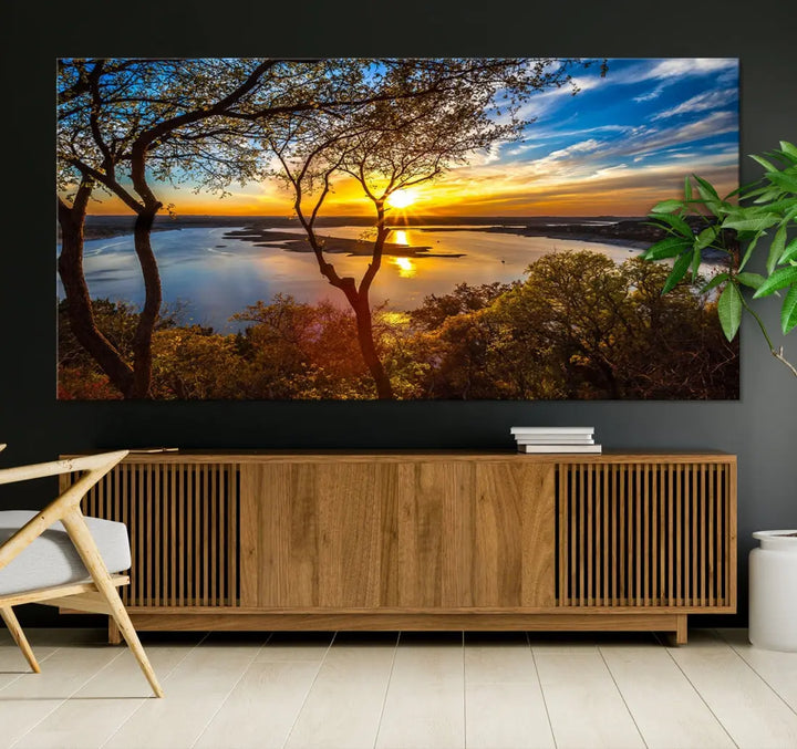 Captivating Lake and Sunset Canvas Print Nature Tree Wall Art for Living Room Decor