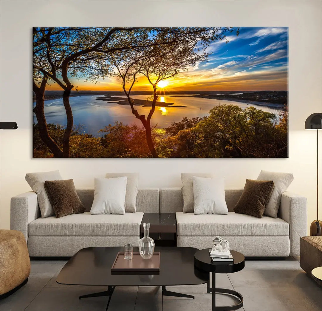 Captivating Lake and Sunset Canvas Print Nature Tree Wall Art for Living Room Decor