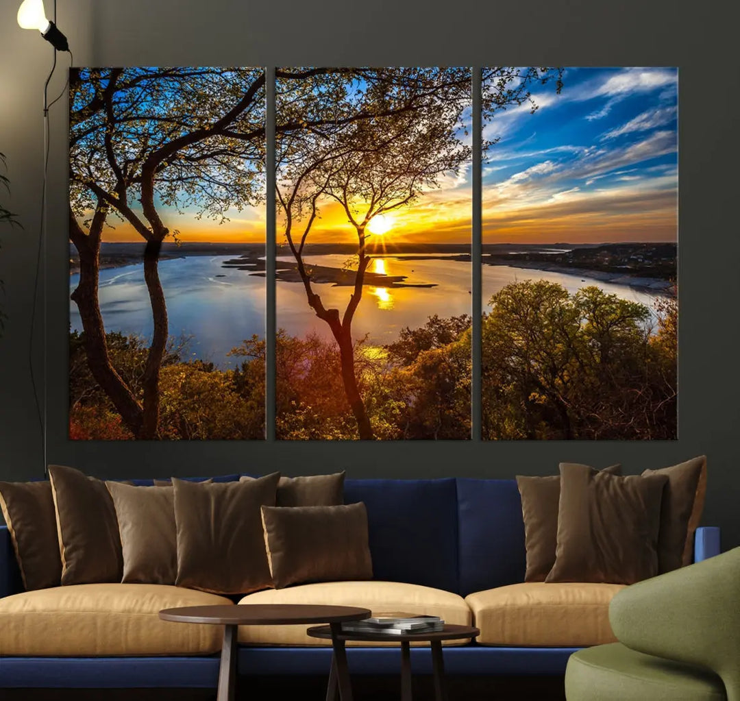 Captivating Lake and Sunset Canvas Print Nature Tree Wall Art for Living Room Decor